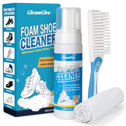 Shoe Cleaner, Sneaker Cleaner Foam for White Shoes & Sneakers, Deep Cleaning Shoe Cleaning Kit Removes Dirt & Stains Fast, 6.76 oz with Brush & Towel for Leather, Canvas, Knit, Rubber & More