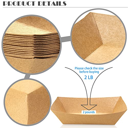 100 Pack 2lb Paper Food Trays, Heavy-Duty Paper Food Boat Disposable Serving Basket Tray for French Fries Nachos Snack Hot Dog Taco BBQ Popcorn Party Picnic Wedding Party (Brown)