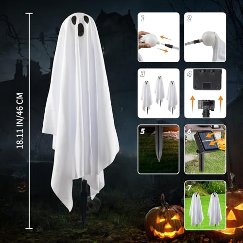 Halloween Decorations Solar Garden Lights Outdoor,6PACKS Halloween Ghost Decorations Lights with Scary Party Gifts Decor,Solar Scary Ghost Path