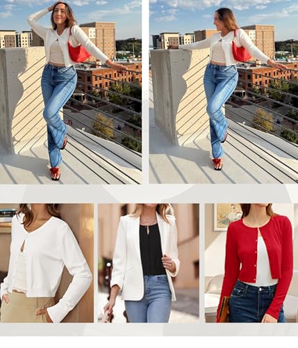 Newshows Cropped Cardigan Sweaters For Women 2026 Crew Neck Button Down Open Front Knit Bolero Shrugs