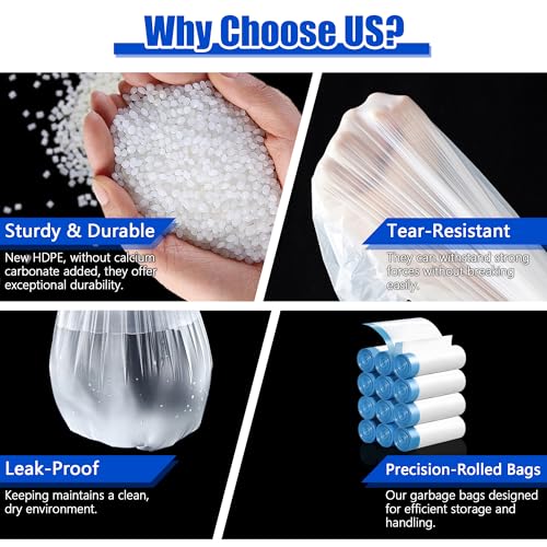 Small Trash Bags 4 Gallon, 360 Count -1.2 Mil Drawstring Mini Garbage Bags, White Plastic Trash Can Liners for Bathroom Accessories, 15 Liter, Bedroom, Dorm Room Essentials, Office