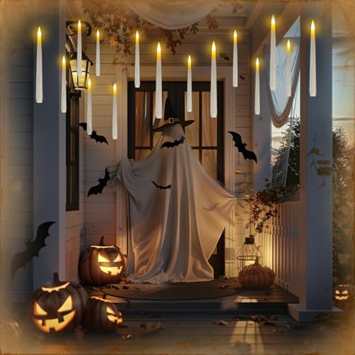 Homemory 20PCS Floating Candles with Wand Remote, Flameless Hanging Taper Candle with Flickering Warm Light, Battery Operated Magic Deco Candles for