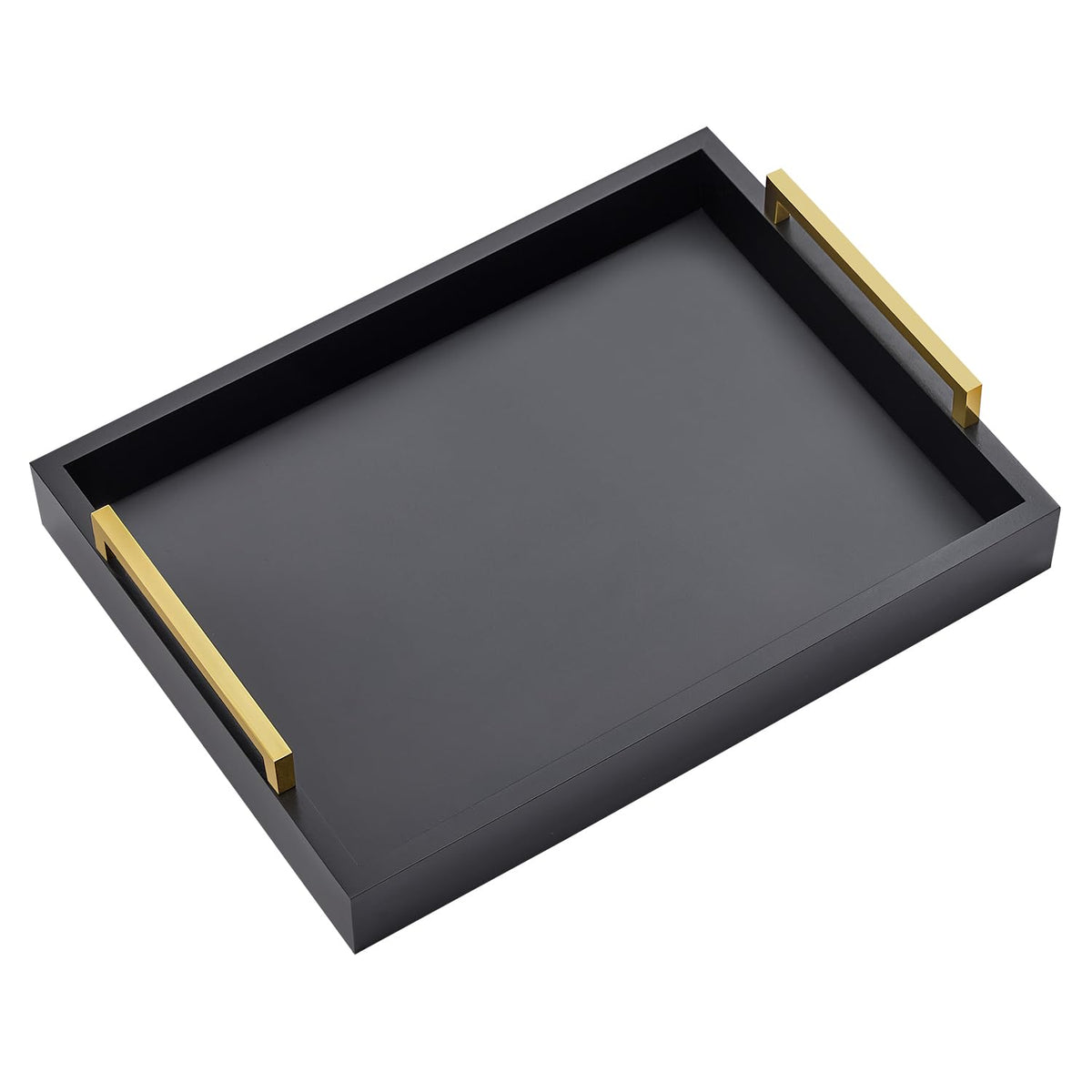 16"x12" Serving Trays with Handles, Black Decorative Serving Tray, Ottoman Trays for, Living Room, Bathroom, and Outdoors Decorative Trays (Black)