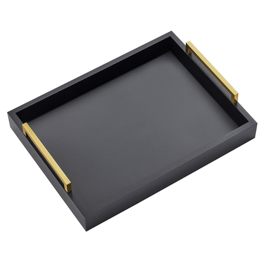 16"x12" Serving Trays with Handles, Black Decorative Serving Tray, Ottoman Trays for, Living Room, Bathroom, and Outdoors Decorative Trays (Black)