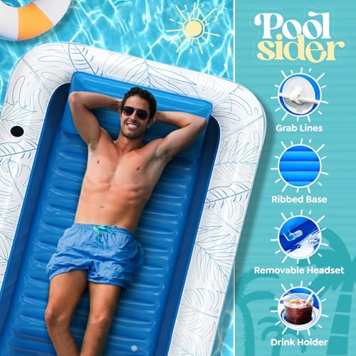 Poolsider Inflatable Tanning Pool Lounger |Large Inflatable Tanning Bed for Adults -4 in 1 Multipurpose Sunbed Tub | Pool Floats Adults