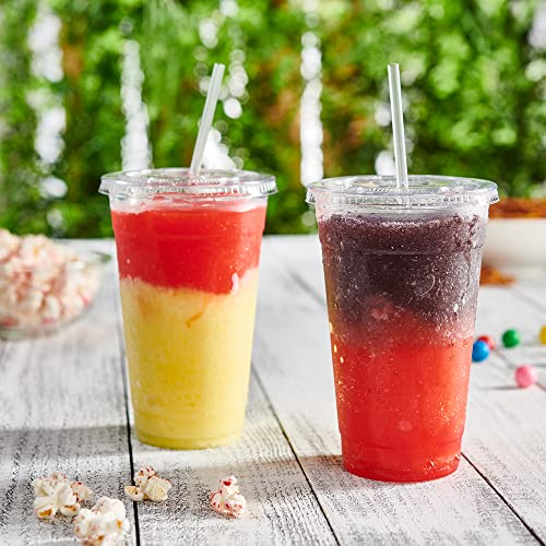 GUSTO Clear Plastic Cups with Flat Lids [24 oz - 50 Count] - Disposable Iced Coffee Cups with Lids - PET Plastic Cold Cups for Smoothies, Juices & To-Go Drinks - Formerly Comfy Package