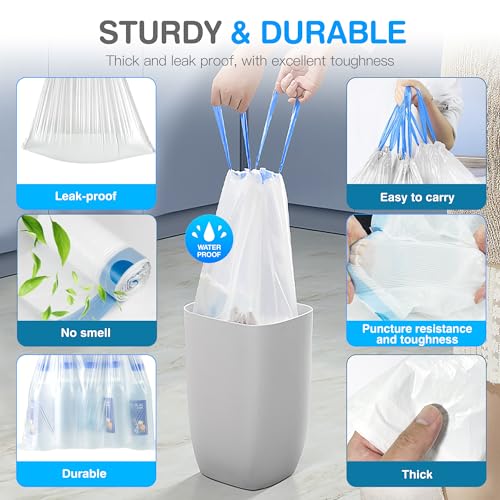 Charmount Small Trash Bags 4 Gallon, 200 Count Drawstring Mini Garbage Bags, Plastic Trash Can Liners for Bathroom Accessories, Bedroom, Dorm Room Essentials, Office