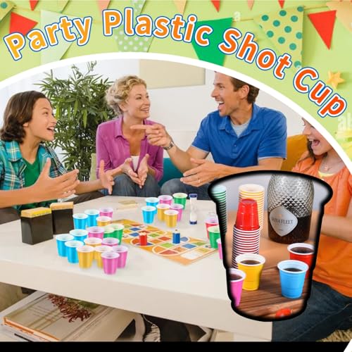 Vumdua 100 Pack 2 oz Plastic Shot Cups, Mini Disposable Shot Glasses, 2 oz Party Mini Cups for Bachelorette Party, Birthday, Parties Favor, Baby Shower Supplies (Multi Colors)