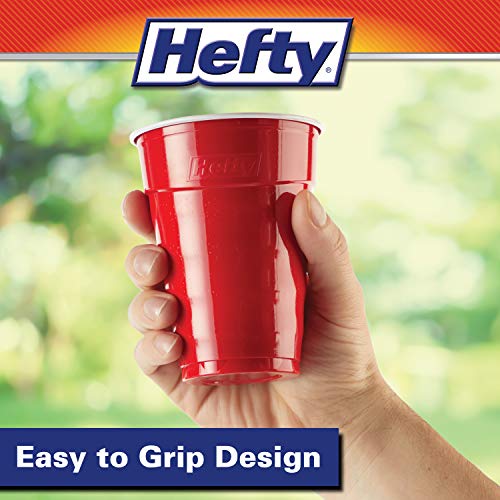 Hefty Party On Disposable Plastic Party Cups, 50 Count, 18 Oz Red Cups for Parties, Tailgates, Birthdays, Holidays, and More, Contoured Shape for Easy Gripping, Strong and Durable