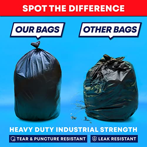 Veska 55 Gallon Trash Bags Heavy Duty, (Value-Pack 50 Count w/Ties) 55-60 Gallon Trash Bags Large Black 50-60 Gallon Garbage Liners for Lawn, Leaf, and Commercial