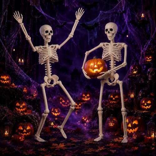 Abakuku 2 Pack 36" Halloween Skeleton Decorations,Human Bones for Halloween Party with Movable Joints,for Haunted Houses, Front Lawn, Graveyard Props