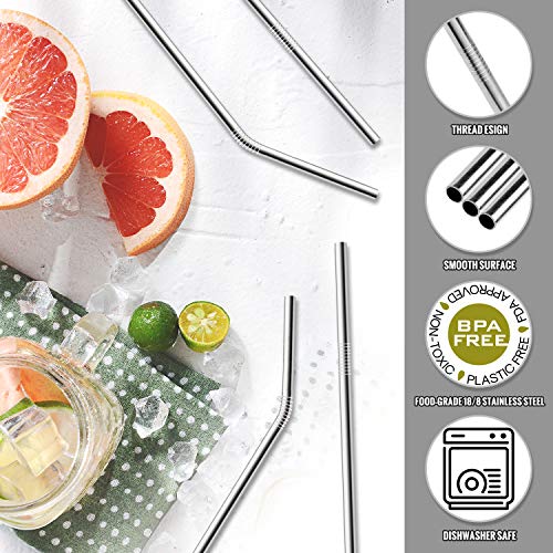 Hiware 12-Pack Reusable Stainless Steel Metal Straws with Case - Long Drinking Straws for 30 oz and 20 oz Tumblers Dishwasher Safe - 2 Cleaning Brushes Included