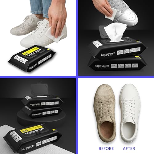 Shoe wipes Pack of 2 Total 60 Pcs Sneakers Cleaning Quick Wipes Removing Dirt and Stains with Disposable Shoe Wipe