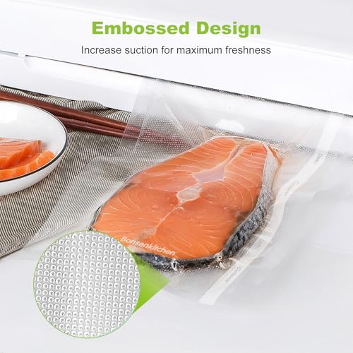 Bonsenkitchen Vacuum Sealer Bags, 8" x 50' Rolls 2 pack for Food Storage Saver, Bpa Free, Heavy Duty, Commercial Grade Textured Food Roll, Customized Size Bag for Sous Vide Cooking,VB3209