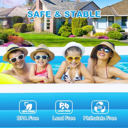 Extra Large Inflatable Pool 165'' x 76'' x 22'' for Adults ＆ Kids | Family blow up pool with electric pump, thickened PVC for backyard swimming, outdoor play and summer fun