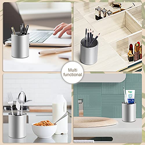 Vaydeer Metal Pen Holder Aluminum Pencil Holder for desk, Round Desktop Organizer and Silver Pencil Cup for Office, School, Home and Stationary Supplies (3.15 x 3.15 x 3.94 Inches)