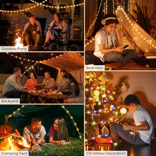 Camping String Lights, 32.8FT Rechargeable with Storage Reel, 8 Modes