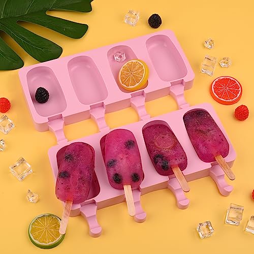 WMKGG Popsicle Silicone Molds Set, 2 PCS Ice Cream Molds with 50 Wooden Sticks for Cake Pop, Ice Pop, Cakesicles (Standard Size/Pink)