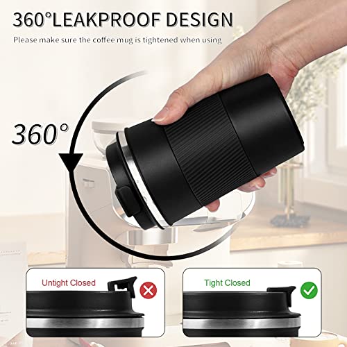 YINBAOGE Insulated Travel Coffee Mug, Spill & Leak Proof, Portable To Go Camping Stainless Steel Coffee Tumbler, Reusable Thermal Coffee Cup with Lid for Hot & Cold Drinks (Black, 12 OZ)