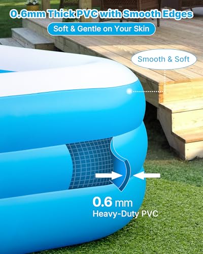 Extra Large Inflatable Pool for Adults and Kids, 145" x 74" x 22" Blow Up Pool for Family, Oversized Inflatable Pools with Canopy & Pump, Large Inflatable Swimming Pool for Backyard Outdoor