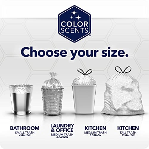 Color Scents Small Trash Bags - 4 Gallon, 200 Bags (1 Pack of 200 Count), Drawstring - Silver Bag in Simply Clean Scent with Microban