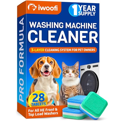 Washing Machine Cleaner Tablets for Pet Owners Pro – Front & Top Load HE Washers – Removes Pet Hair Buildup Eliminates Odors & Residue – 28 Tablets 1-Year Supply – Septic Safe Deep Clean