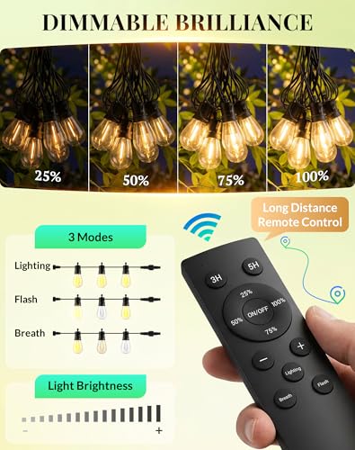 Outdoor String Lights Patio Light - 100Ft Outside Waterproof Dimmable Bulbs