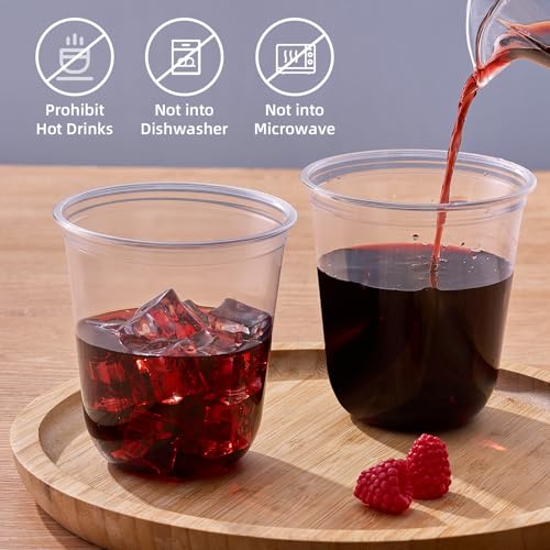 WELLIFE 12 oz Clear Plastic Cups, 100 Pcs Disposable Wine Glasses Stemless Cocktail Punch Cups for Cold Drinking Wedding Party Supplies Valentine's Day