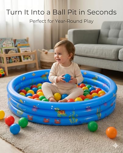 Baby Pool for Toddlers 1-3 with Bubble Bottom, Inflatable Kiddie Pool for Kids with Easy Drain Plug, Small Blow Up Pool for Backyard Summer Water Play, Durable Kids Swimming Pool (Blue)