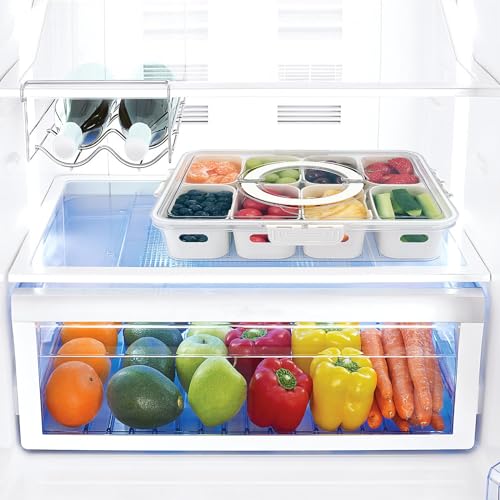TAROSE Snackle Box Container, 8 Compartments Divided Serving Tray with Lid and Handle, Portable Snack Box Containers for Veggie Tray Charcuterie Boxes Fruit Storage Candy Organizer (8 Compartments)