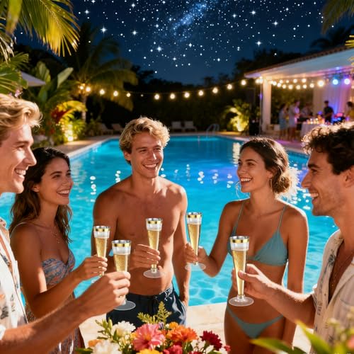 20 Pack Champagne Flutes Plastic Wine Glasses Disposable, 4.5 Oz Gold Rim Mimosa Glasses for 2026 Engagement Wedding Birthday Women's Day Party Supplies, Bulk Toasting Cocktail Cups