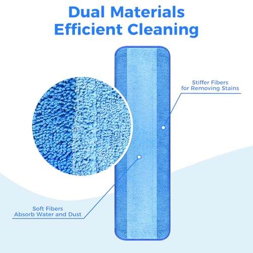 wlich 4-Pack Microfiber Cleaning Pads, 18-Inch Microfiber Mop Pads Compatible with Bona Mop, Washable and Reusable Mop Pad Refills for Hardwood Tile Laminate Floors