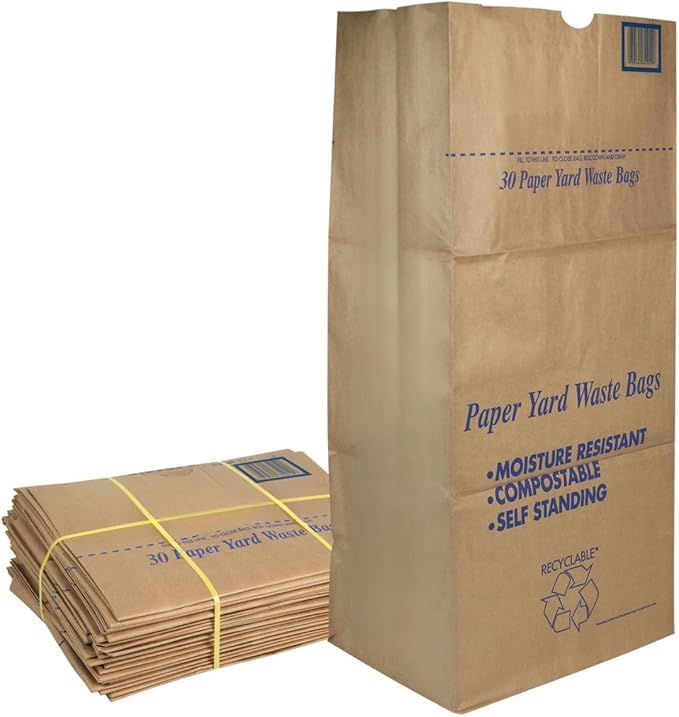 30 Gallon Lawn & Leaf 2-Ply Heavy-Duty Yard Waste Compost Refuse Paper Bags, Eco-Friendly, Tear Resistant, Self Standing, Biodegredable, Made in USA, 10 Count