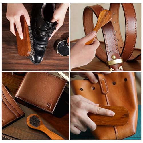 Topus 8 Pieces Shoe Polish Kit, Includes 2Pcs 1.4Oz Brown Shoe Wax, 3 Pieces Horsehair Boots Brushes, 2Pcs Shine Cloths