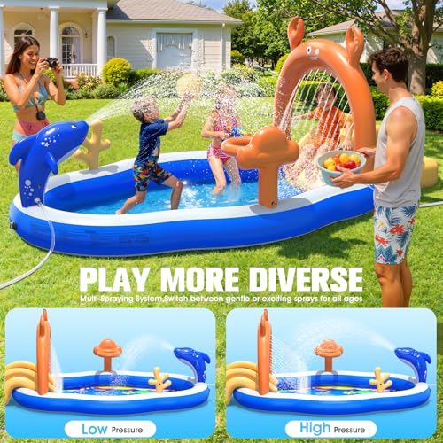 StarOcean 2026 Large Inflatable Play Center,Kiddie Pool with Water Slide&Sprinkler,121''x71"x51''Inflatable Toddler Pool with Slide,BlowUp Water Play for Toldder,Inflatable Water Park for Kid Backyard