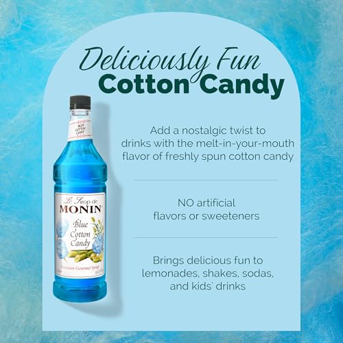 Monin - Blue Cotton Candy | Premium Syrup for Lemonades, Shakes, Sodas & More (BPA-Free Plastic Bottle, 1 Liter)