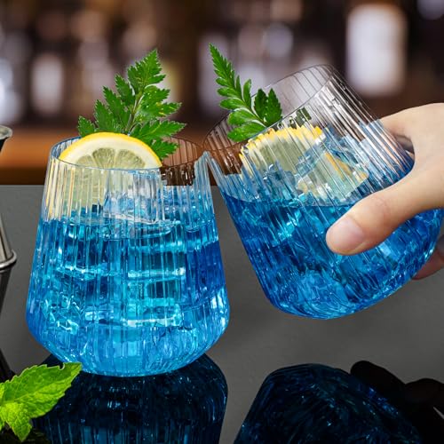 BESTSTAR 36 Pcs 12 oz Plastic Clear Ribbed Wine Glasses, Origami Ripple Disposable Champagne Glasses Elegant Whiskey Glasses Ideal for Weddings, Bars, Christmas, Halloween, Pool Party, Daily Use