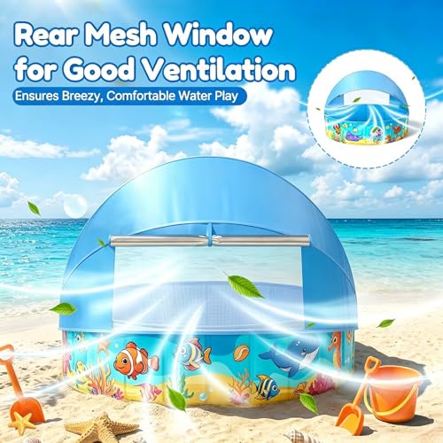Foldable Kiddie Pool with Canopy 47IN Toddler Baby Pool with Detachable UPF 50+ Shade, Carry Bag Hard Plastic Foldable Swimming Pool Portable Summer Water Play Pool for Outdoor Backyard Beach