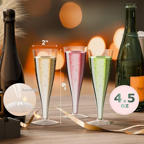 Lazyshine Plastic Champagne Flutes Disposable Wine Glasses - 40 Pack 4.5Oz Clear Mimosa Cocktail Cups Bulk for Wedding Back to School Party Supplies Engagement Decor, Copas De Plastico Para Brindis