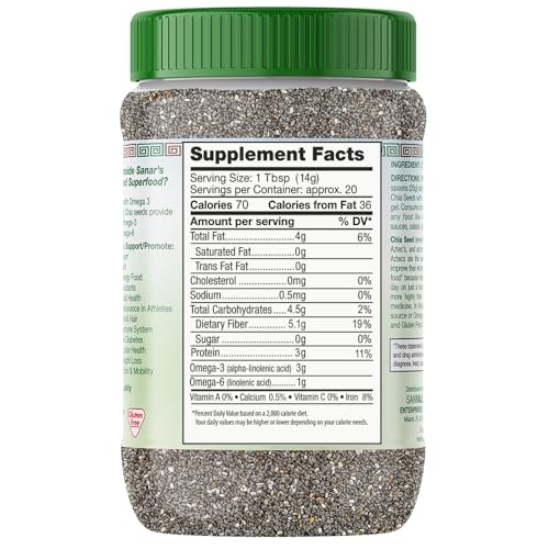 Sanar Naturals Chia Seeds, 10 oz | High Fiber, Omega 3, Plant Based Protein, Raw Black Chia Seeds, Vegan, Non GMO, Gluten Free, Superfood for Smoothies, Oatmeal, Baking, GLP-1 Support