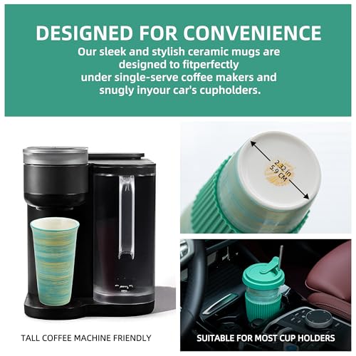 Ceramic Coffee Mug with Lid & Straw, 15oz Handmade Glazed Travel Mug, Microwave & Dishwasher Safe, Fits Most Car Cup Holders, Giftable Mug for Latte, Iced Coffee & Daily Warm Drinks