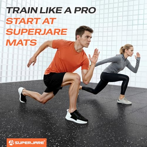 SUPERJARE 0.56'' Thick 12 Pcs 48 Sq Ft Rubber Top Exercise Equipment Mats, High Density EVA Foam Mats with Rubber Top, Interlocking Gym Flooring for Home Gym, Protective Workout Mat, Black/Grey