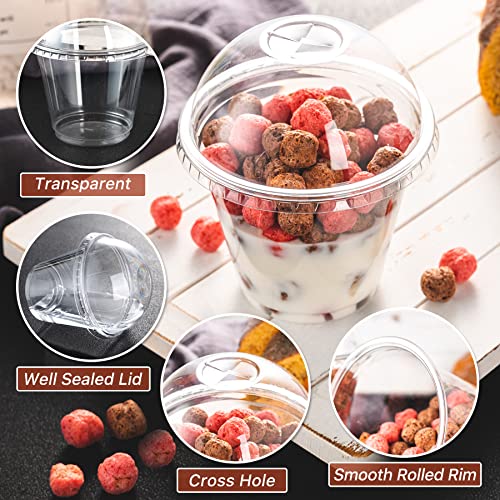 Lullaby 200Pack 9oz Clear Plastic Cups with Dome Lids, Dessert Cups with Lids, Disposable Parfait Cups, Party Cups Cupcake for Parties and Daily Use