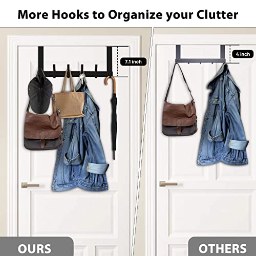 Over The Door Hooks, Door Hanger Hooks for Hanging, Over The Doors Towel Racks for Bathroom with 12 Coat Hook, Coat Rack Dorm Essentials Bathroom Accessories（1 Pack, Black）