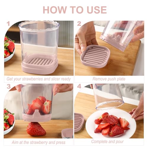 Fruit Slicer Cup: Strawberry Slicer, Strawberries Cutter Cup, Speed Cutter for Banana Grape Egg Kitchen Portable Slicing Tool(Pink)