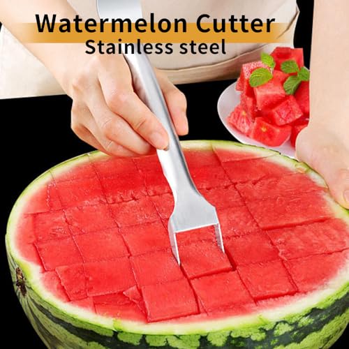 Watermelon Fork Slicer Cutter, Stainless Steel 2-in-1, Portable Watermelon Fork Watermelon Cutter Slicer Tool Fruit Forks Slicer for Home Party Camping Kitchen Gadget