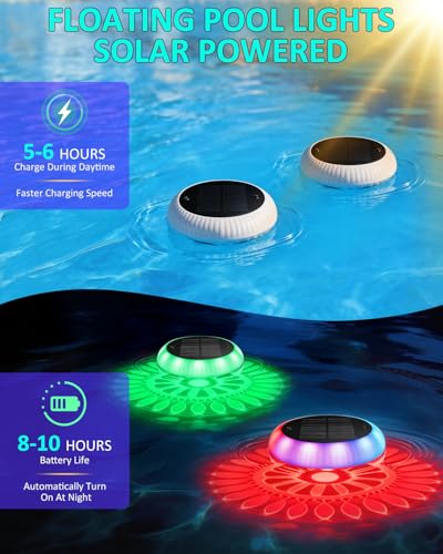 Yogaret Solar Floating Pool Lights - Pool Lights, 18 RGB Lighting Modes, IP68 Waterproof, for Inground and Above Ground Pool, Pool Party, Bathroom, Bathtub, Garden, Pond Decor（2Pcs）