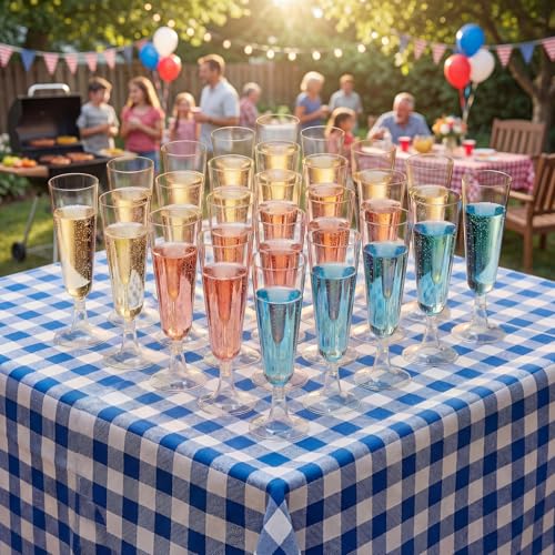Disposable Plastic Champagne Flutes | 60 Count 5oz Clear Plastic Champagne Glasses | Bulk Wedding Pool Outdoor Party Supplies for Mimosas Toasting Celebrations