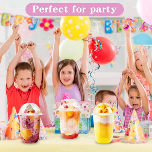 Kosotody 50 Pack 16oz Clear Plastic Parfait Cups with Dome Lids (No Hole) and Sporks Disposable Fruit Cups for Dessert,Yogurt,Pudding,Snacks,Fruits,Bakeries,Ice Cream