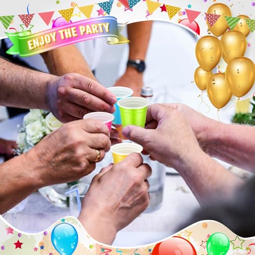 Roshtia 100 Pack 2 oz Plastic Shot Cups, Graduation Mini Disposable Shot Glasses 2 oz Party Cups for Graduation Wedding Party, Beer Taste Serving, Snacks(Multi Colors)